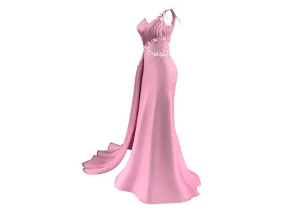 Pink Fashion Prom Bridal Bridesmaid Dress Low-poly 3D model