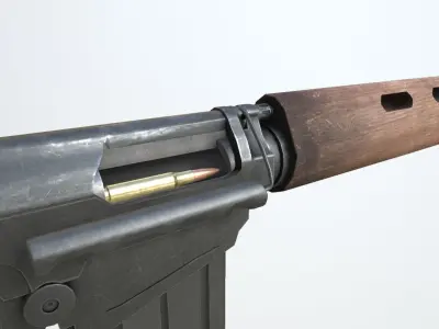 PBR FN FAL Rifle Wood Low-poly 3D model
