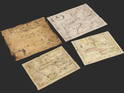 Old Maps and Parchments 3D Model Pack