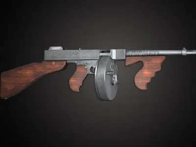 Thompson Submachine Gun Low-poly   Low-poly 3D model