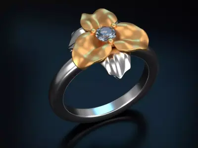 Two Part Printable Flower Ring  3D print model