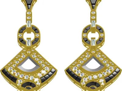 Antique Art Deco Style Earring with Black Enamel 3D print model