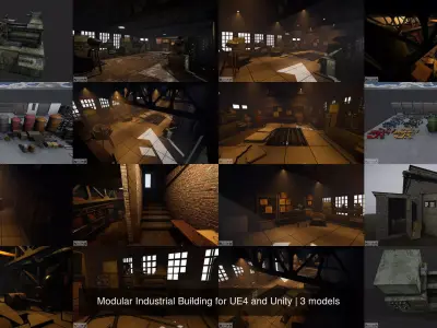 Modular Industrial Building for UE4 and Unity 3D Model Pack