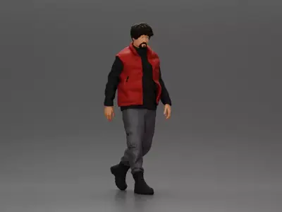 bearded man walking wearing vest sweater gray pants black boots 3D print model