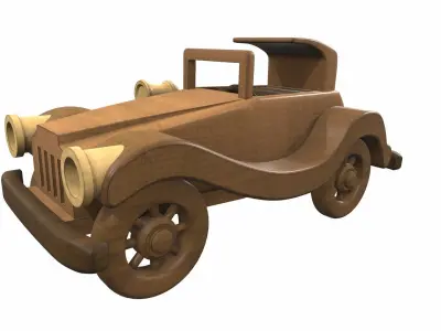 Wooden car toy retro 1 Free 3D model