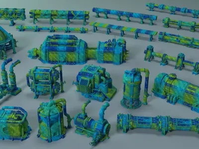 Industrial Units 10 - 20 pieces Low-poly 3D model