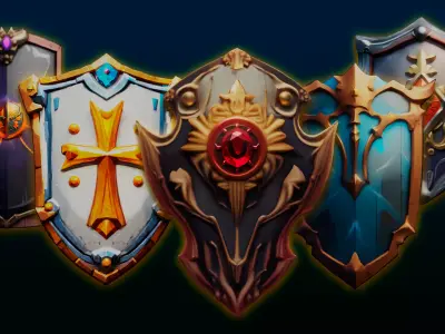 5 stylized lowpoly shields fantasy asset pack Low-poly 3D model