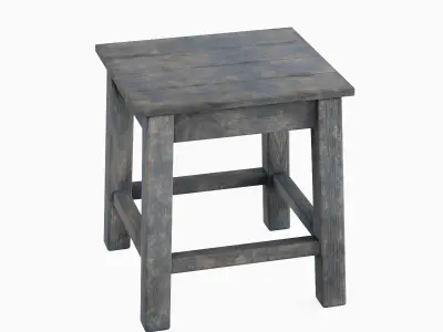 Old Wooden Tabouret Set Low-poly 3D model