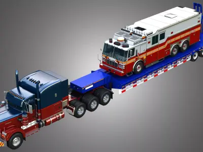 Marmon Truck with  60 Ton Lowbed Trailer and Fire Truck Package