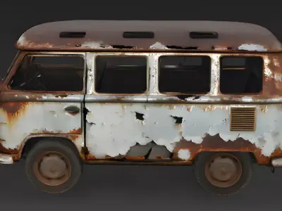 Junked Scrap Microbus 3D Model 3D Model Low-poly 3D model