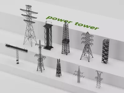 High Voltage Power Tower Pack Low-poly 3D model