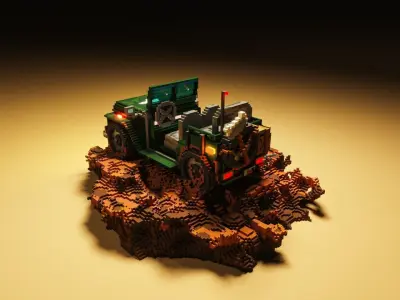 3D Military Jeep in mud voxel art model Low-poly 3D model