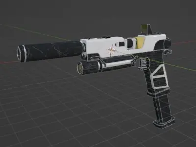 Cyberpunk style pistol PBR Low-poly 3D model