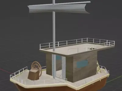 Little house boat with sails 3D model