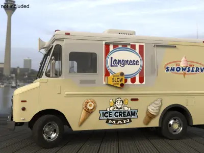 Vintage Ice Cream Truck Rigged for Cinema 4D 3D model