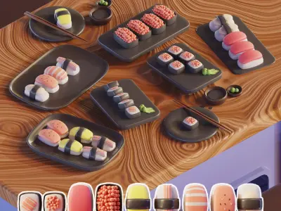 Sushi 3D Model Pack  Low-poly 3D model