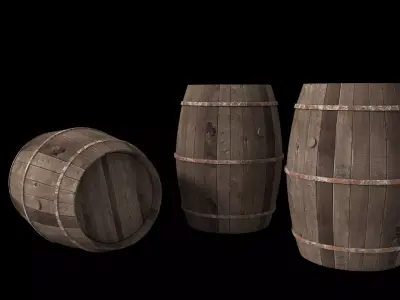 Old Wooden Barrels  for Animation and Games Low-poly 3D model