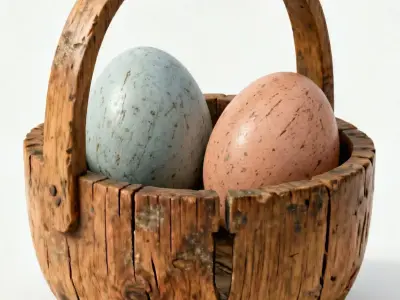 Realistic Hand-Carved Wooden Easter Basket 3D Model Low-poly 3D model