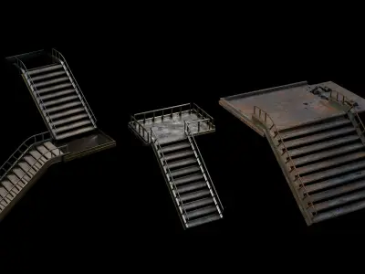 3 Metal Stair Low-poly 3D model