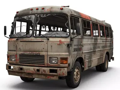 Wrecked Small Transit Bus 3D Model Low-poly 3D model