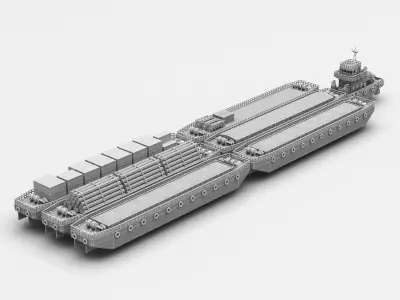 Barge and Push Boats lowpoly Low-poly 3D model