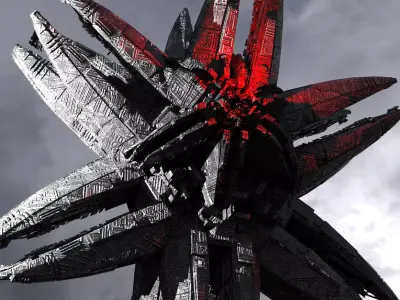 Dark Star Flower Ship design Kitbash 2 Low-poly 3D model