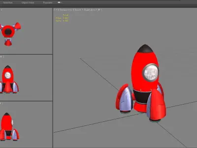 Cartoon red rocket Low-poly 3D model