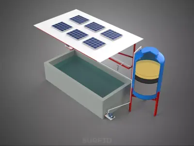 SOLAR CELL RECIRCULATION PUMP WATER FILTER FISH POND AQUACULTURE 3D model