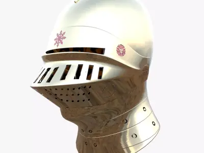 Golden Low Poly Medieval Knight Helmet PBR 4K Armor 3D Model Low-poly 3D model