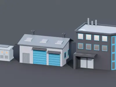 Low Poly Industrial City  120 plus Factory  Warehouse Assets Low-poly 3D model