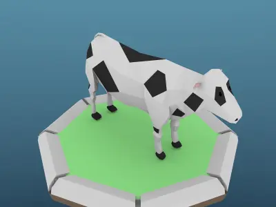 Low Poly Cow on platform Low-poly 3D model