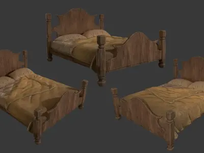 Old antique Bed Low-poly 3D model