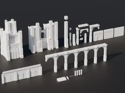 Castle Fortress Kitbash Set Low-poly 3D model