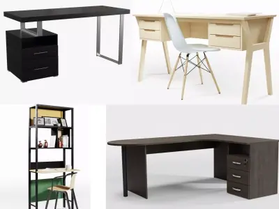 Desk Collection modern with two drawers Low-poly 3D model
