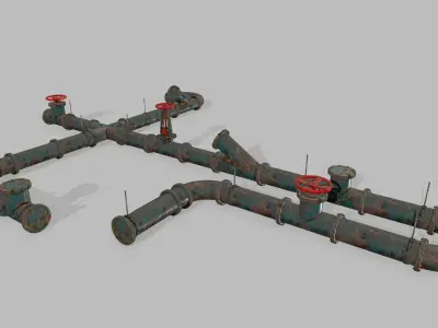 pipe set two rusty pipes Low-poly 3D model