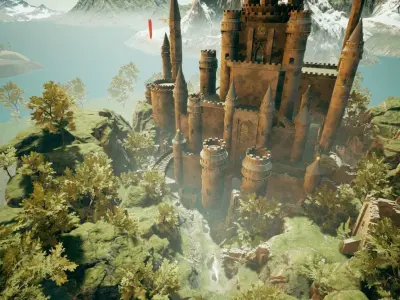 castle low poly in mountains 3D model