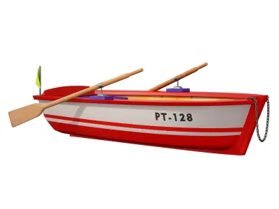 Wooden rowing boat 3D model