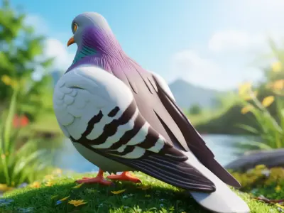 Pigeon Iridescent Bird Rainbow Neck Realistic 3D Model LowPoly Low-poly 3D model