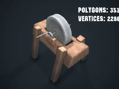 Medieval grindstone Low-poly 3D model purchase