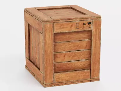 Wooden Crate V7 - Storage Box with Packaging Icons 3D model