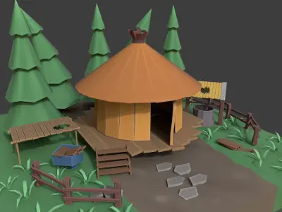 Low Poly Samurai Fishing Hut Low-poly 3D model