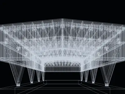 Industrial wooden truss hall - calculated 3D model