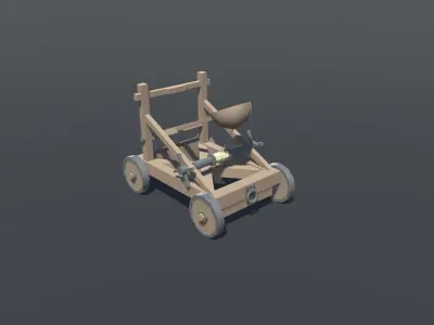 Catapult lowpoly wooden cart Low-poly 3D model