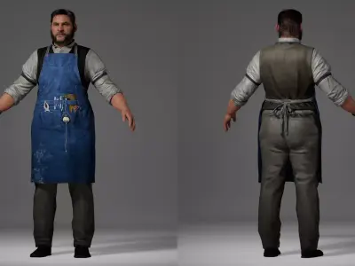 Vintage Craftsman Apron Outfit - Blacksmith Artisan Uniform Low-poly 3D model