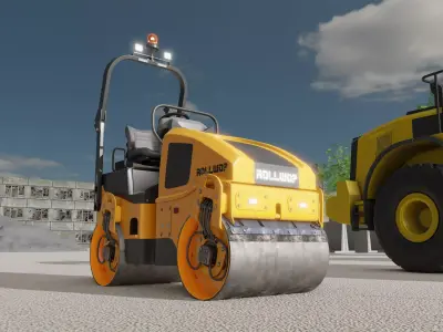 Road Roller Version-1 yellow rigged Low-poly 3D model