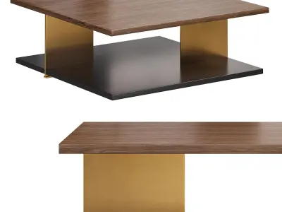 industrial black walnut square pedestal coffee table by homary 3D model