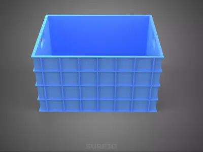 STANDARD RECTANGULAR BLUE PLASTIC CRATE BOX HANDHOLD CONTAINER 3D model