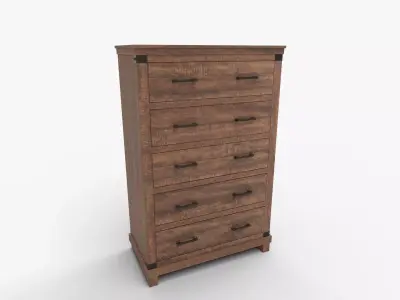 Tall Farmhouse Five Drawer Wood Dresser 3D model