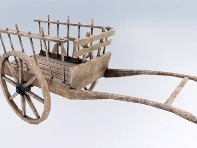 Wooden Wagon Hand Cart Low-poly 3D model