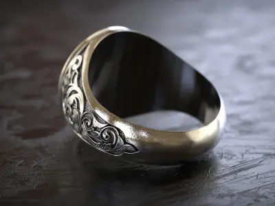 Plain Gold Top Signet Ring with Side Pattern  3D print model